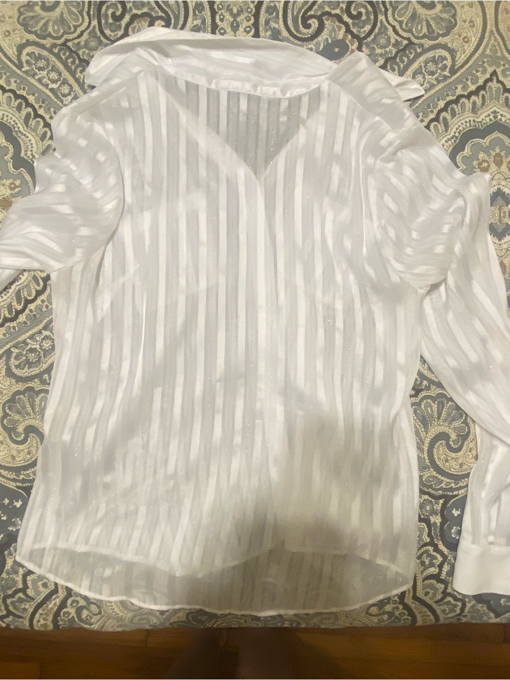 White House Black Market Sheer White Striped Blouse - Picture 4 of 8